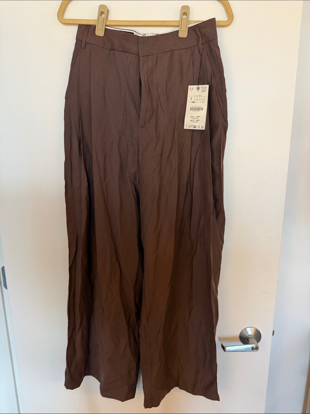 Zara Men's Wide-Leg Trousers in Dark Brown